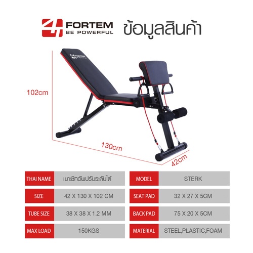 4TEM เบาะซิทอัพปรับระดับได้ STERK 42×130×102 ซม. สีดำ 